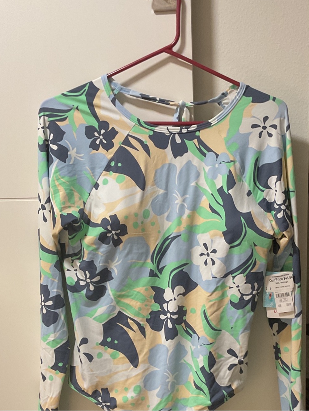 Roxy Floral Long-Sleeve Bodysuit in Light Blue, Mint Green and Cream